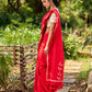 Striking Red Cotton Saree with Minimal Floral & Polka Print