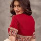 Maroon Cotton Short Sleeve Blouse with Kalamkari Printed Neckline and Sleeve Border Detail