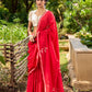 Striking Red Cotton Saree with Minimal Floral & Polka Print