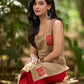 Minimal Beige Cotton Sleeveless Kurta with Artistic Red Hand Block Print