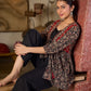Graceful Ajrakh Printed Tie-Front Gathered Top With Elegant V Neckline And Softly Gathered Sleeves