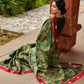 Sophisticated Dark Green Viscose Printed Saree with Diamond-Studded Border & Pallu