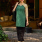 Vibrant green Ikat Madhubani short kurta featuring a stylish cut neckline