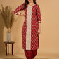 Scarlet Serenity Mirror Accent Kurta Set with Kantha Border and Dupatta