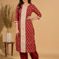 Scarlet Serenity Mirror Accent Kurta Set with Kantha Border and Dupatta
