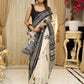 Pure silk saree with bold black block prints and timeless grace