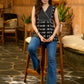 Midnight Weave Black Ikat Cotton Gathered Top with Yoke and Delicate Hand Embellishments