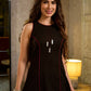 Classic Black A-Line Cotton Dress with Princess Lines, Kantha Detailing & Hand Block Printed Border on Hem