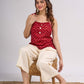 Red Cotton Indo Western Top with Bandhani Print and Button Detail
