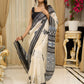 Pure silk saree with bold black block prints and timeless grace