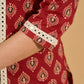 Scarlet Serenity Mirror Accent Kurta Set with Kantha Border and Dupatta