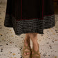 Classic Black A-Line Cotton Dress with Princess Lines, Kantha Detailing & Hand Block Printed Border on Hem