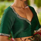 Sophisticated Dark Green Viscose Printed Saree with Diamond-Studded Border & Pallu