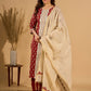 Scarlet Serenity Mirror Accent Kurta Set with Kantha Border and Dupatta