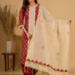 Scarlet Serenity Mirror Accent Kurta Set with Kantha Border and Dupatta