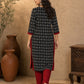 Bold Black Kantha Printed Cotton Kurta with Maroon Accents