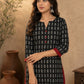 Bold Black Kantha Printed Cotton Kurta with Maroon Accents