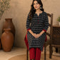 Bold Black Kantha Printed Cotton Kurta with Maroon Accents