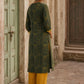 Timeless Bottle Green Ajrakh Print Kurta with Yellow Floral Embroidery