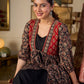 Graceful Ajrakh Printed Tie-Front Gathered Top With Elegant V Neckline And Softly Gathered Sleeves
