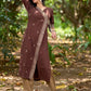 Modern Brown Cotton Overlapping Kurta with Statement Border Hand Block Design