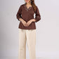 Classic Brown Cotton Top with Contemporary Neckline Highlighted with Ajrakh Border