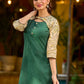 Vibrant green Ikat Madhubani short kurta featuring a stylish cut neckline