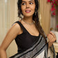 Pure silk saree with bold black block prints and timeless grace