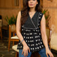 Midnight Weave Black Ikat Cotton Gathered Top with Yoke and Delicate Hand Embellishments