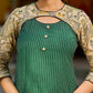Vibrant green Ikat Madhubani short kurta featuring a stylish cut neckline