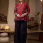 Luxe Maroon Ajrakh Animal Motif Top with Maroon Line Yoke and Silver Embellishments