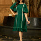 Evergreen Elegance Green Statement Sleeve Dress with Crochet Details