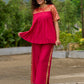 Blush Brocade Pleated Cotton-Silk Top with Additional Slit Pants