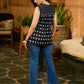 Midnight Weave Black Ikat Cotton Gathered Top with Yoke and Delicate Hand Embellishments
