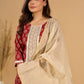 Scarlet Serenity Mirror Accent Kurta Set with Kantha Border and Dupatta