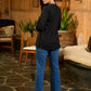 Blissful Black Gathered Cotton Top with Ikat Lines Yoke