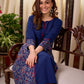 Solid Navy Blue Cotton Princess Panel A-line Kurta with Ethnic Warli Print