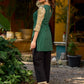 Vibrant green Ikat Madhubani short kurta featuring a stylish cut neckline