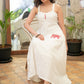 Trendy White Cotton Strappy Embroidered Motif  Dress with Inner