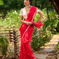 Striking Red Cotton Saree with Minimal Floral & Polka Print