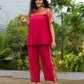 Blush Brocade Pleated Cotton-Silk Top with Additional Slit Pants