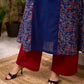 Solid Navy Blue Cotton Princess Panel A-line Kurta with Ethnic Warli Print