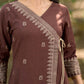 Modern Brown Cotton Overlapping Kurta with Statement Border Hand Block Design