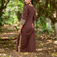 Modern Brown Cotton Overlapping Kurta with Statement Border Hand Block Design