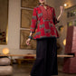 Luxe Maroon Ajrakh Animal Motif Top with Maroon Line Yoke and Silver Embellishments