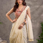 Cream and Rust Cotton Printed Sleeveless Blouse with Black Lace Detail
