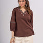 Classic Brown Cotton Top with Contemporary Neckline Highlighted with Ajrakh Border