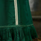 Evergreen Elegance Green Statement Sleeve Dress with Crochet Details