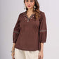 Classic Brown Cotton Top with Contemporary Neckline Highlighted with Ajrakh Border