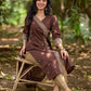 Modern Brown Cotton Overlapping Kurta with Statement Border Hand Block Design
